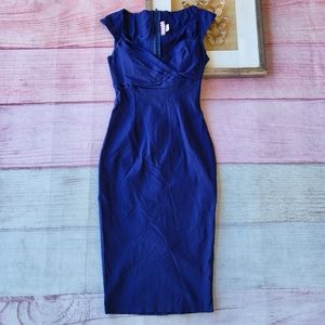 Pinup Couture Blue Cap Sleeve Wiggle Pencil Retro Sheath Dress Size Small
